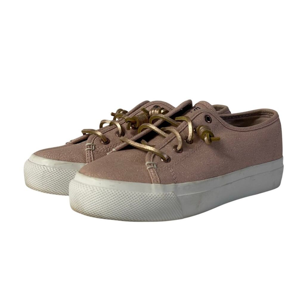 SPERRY Platform Sneaker Pink Sparkle Rose Gold Laces | 7